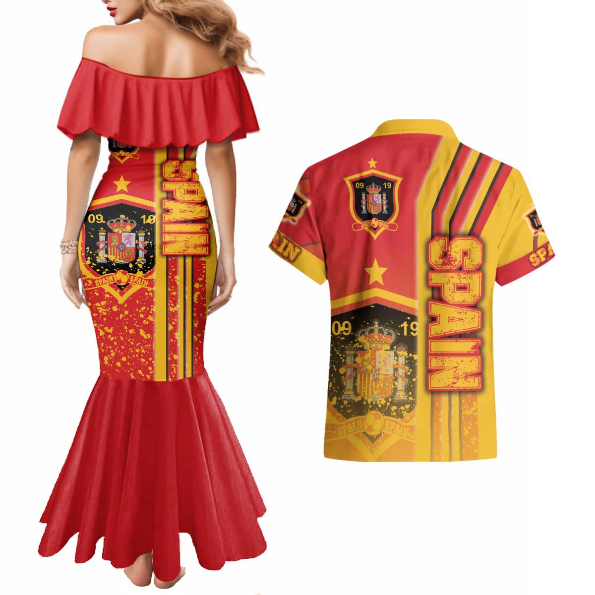 Spain Football Couples Matching Mermaid Dress and Hawaiian Shirt La Roja Soccer - Road To Champion