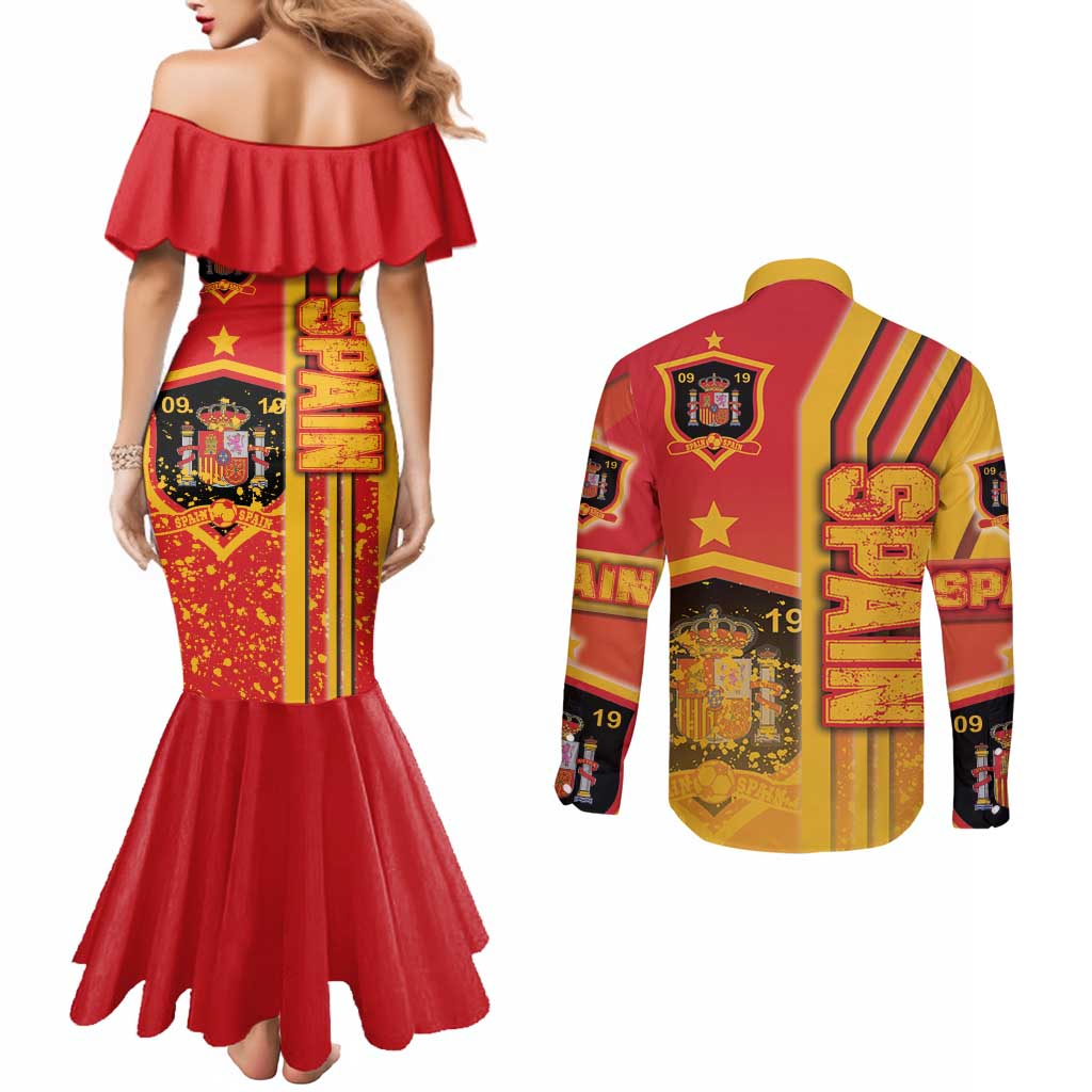 Spain Football Couples Matching Mermaid Dress and Long Sleeve Button Shirt La Roja Soccer - Road To Champion
