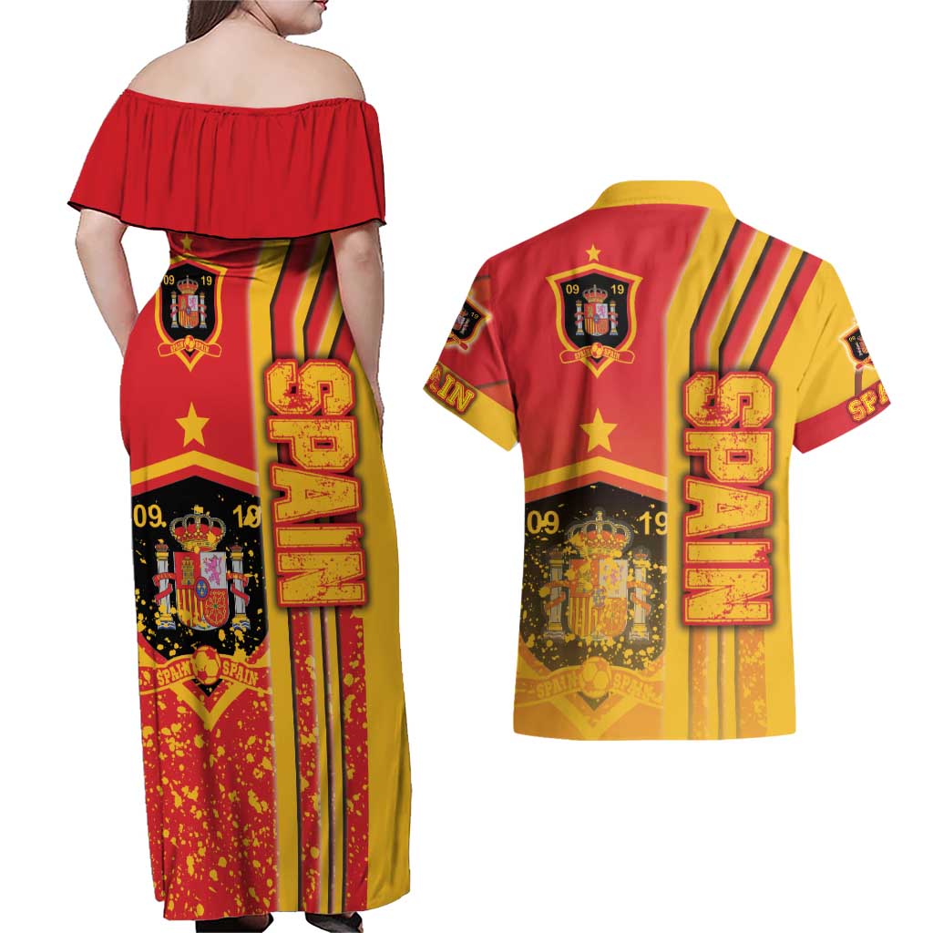 Spain Football Couples Matching Off Shoulder Maxi Dress and Hawaiian Shirt La Roja Soccer - Road To Champion