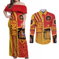 Spain Football Couples Matching Off Shoulder Maxi Dress and Long Sleeve Button Shirt La Roja Soccer - Road To Champion