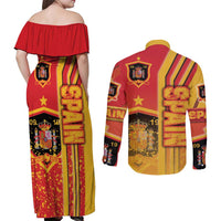 Spain Football Couples Matching Off Shoulder Maxi Dress and Long Sleeve Button Shirt La Roja Soccer - Road To Champion