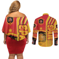 Spain Football Couples Matching Off Shoulder Short Dress and Long Sleeve Button Shirt La Roja Soccer - Road To Champion