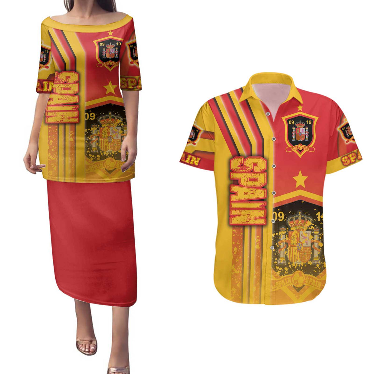 Spain Football Couples Matching Puletasi and Hawaiian Shirt La Roja Soccer - Road To Champion