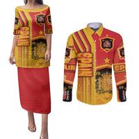 Spain Football Couples Matching Puletasi and Long Sleeve Button Shirt La Roja Soccer - Road To Champion