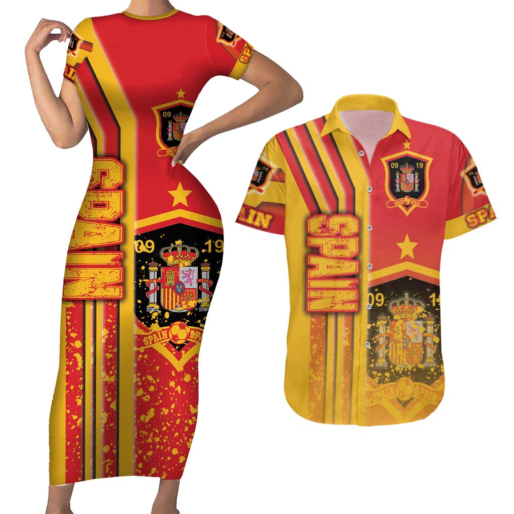 Spain Football Couples Matching Short Sleeve Bodycon Dress and Hawaiian Shirt La Roja Soccer - Road To Champion