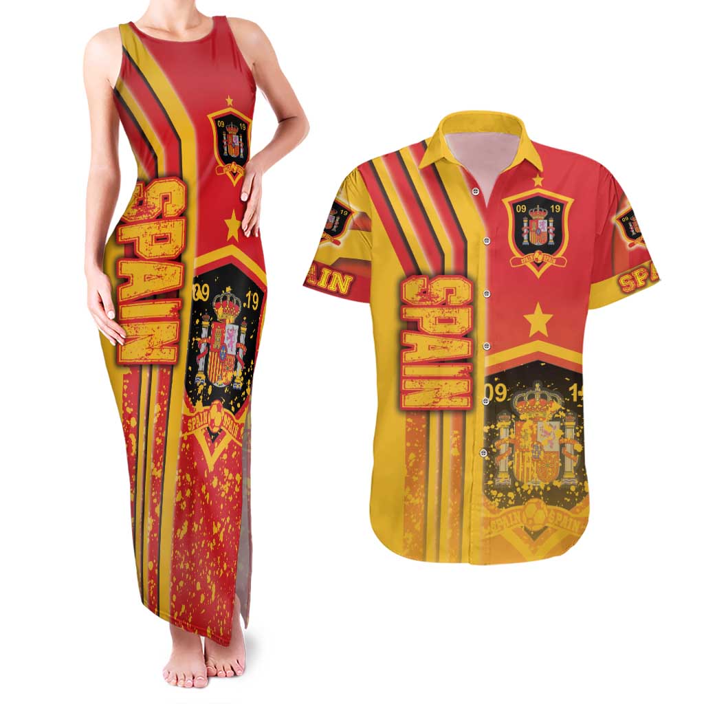 Spain Football Couples Matching Tank Maxi Dress and Hawaiian Shirt La Roja Soccer - Road To Champion
