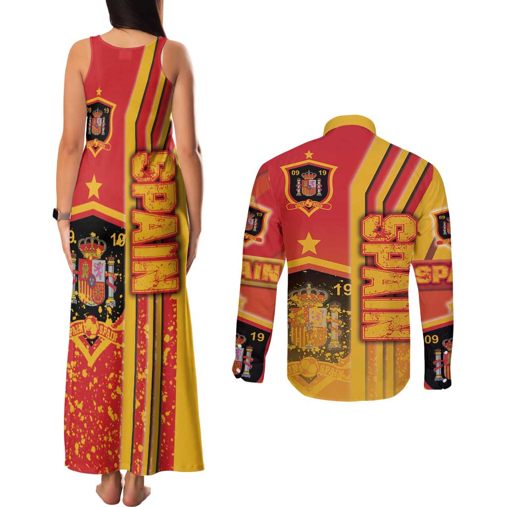 Spain Football Couples Matching Tank Maxi Dress and Long Sleeve Button Shirt La Roja Soccer - Road To Champion