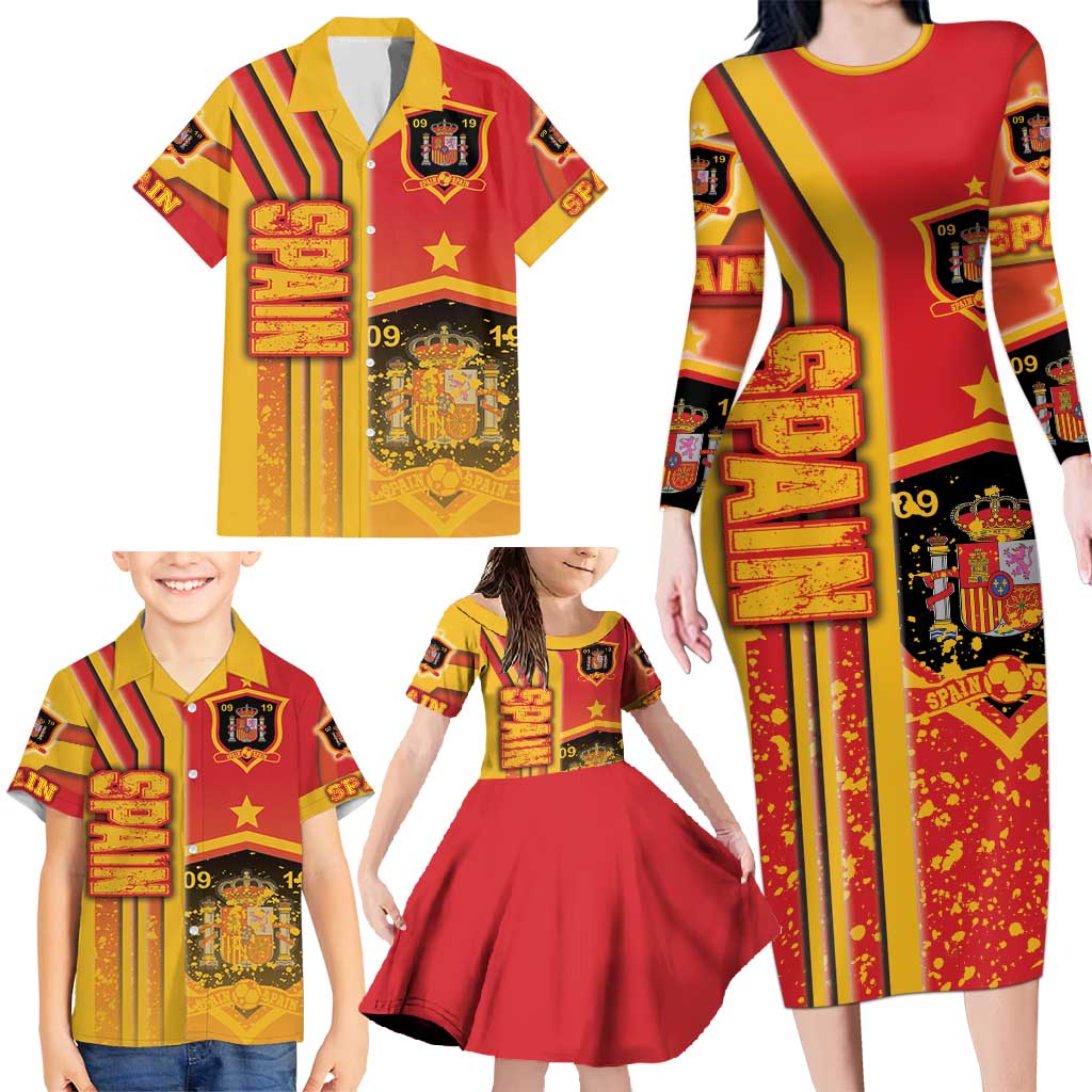 Spain Football Family Matching Long Sleeve Bodycon Dress and Hawaiian Shirt La Roja Soccer - Road To Champion - Wonder Print Shop