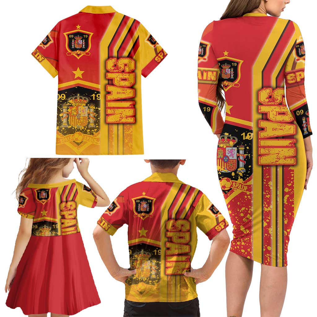 Spain Football Family Matching Long Sleeve Bodycon Dress and Hawaiian Shirt La Roja Soccer - Road To Champion - Wonder Print Shop