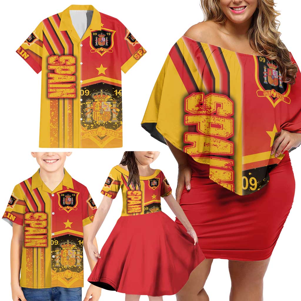 Spain Football Family Matching Off Shoulder Short Dress and Hawaiian Shirt La Roja Soccer - Road To Champion - Wonder Print Shop