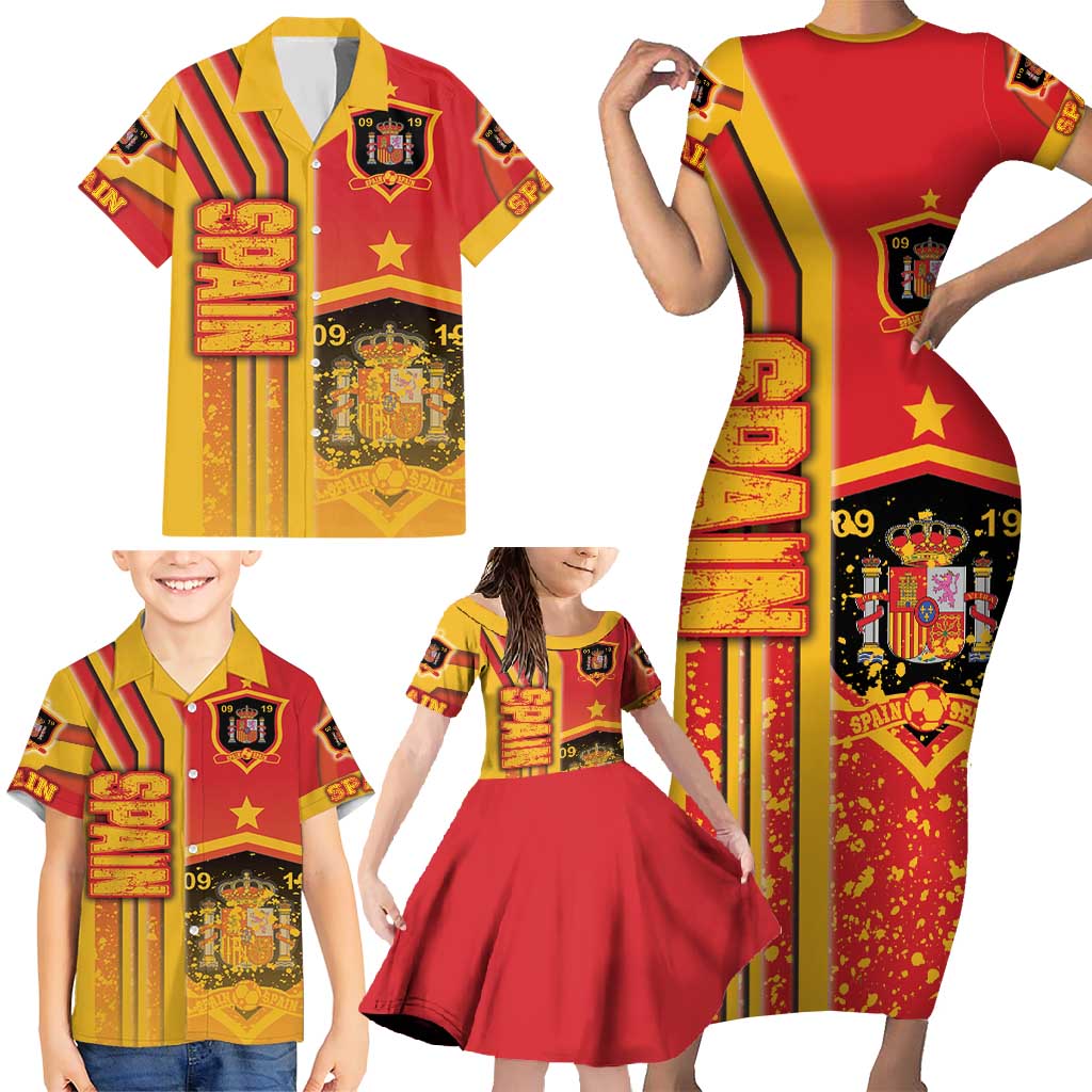 Spain Football Family Matching Short Sleeve Bodycon Dress and Hawaiian Shirt La Roja Soccer - Road To Champion - Wonder Print Shop