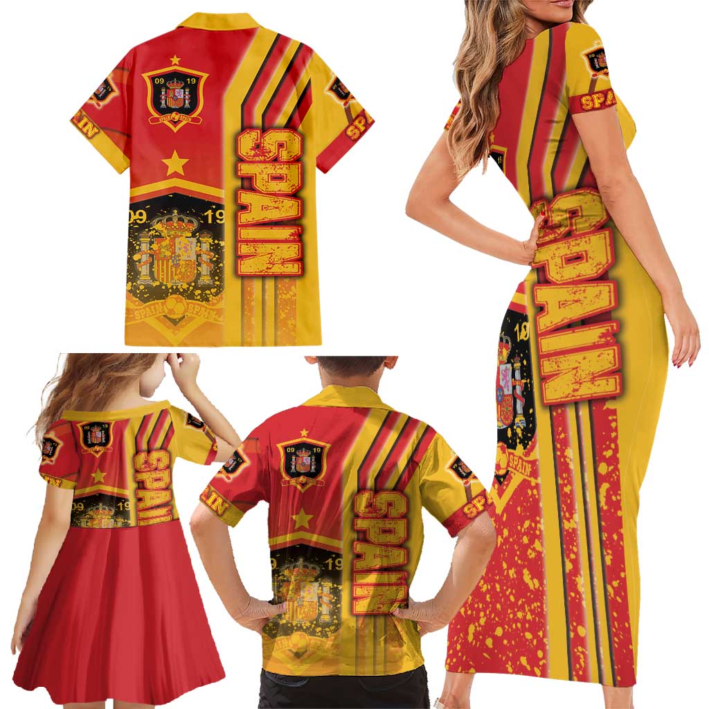 Spain Football Family Matching Short Sleeve Bodycon Dress and Hawaiian Shirt La Roja Soccer - Road To Champion - Wonder Print Shop