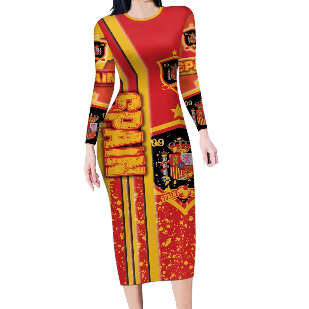 Spain Football Long Sleeve Bodycon Dress La Roja Soccer - Road To Champion - Wonder Print Shop