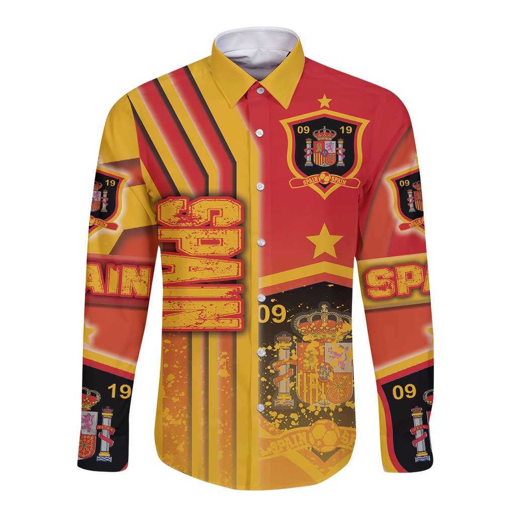 Spain Football Long Sleeve Button Shirt La Roja Soccer - Road To Champion