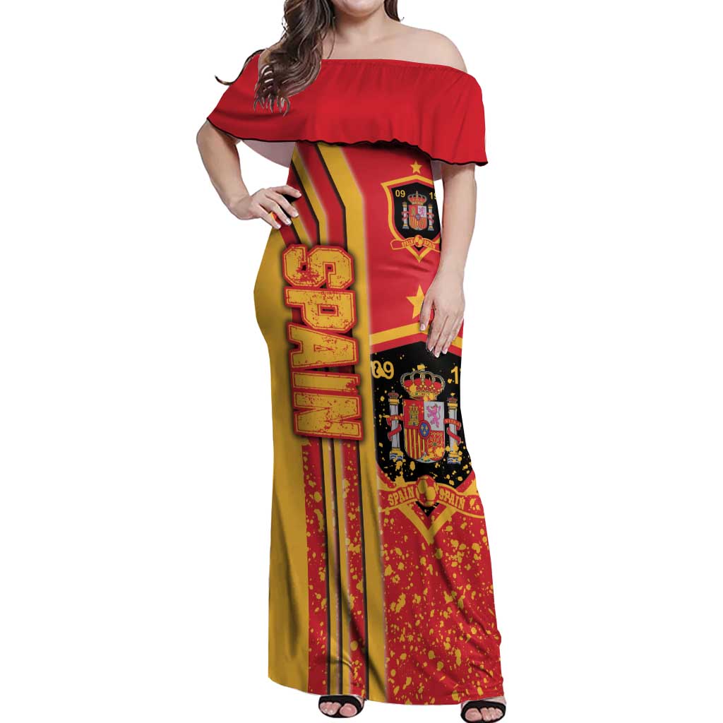 Spain Football Off Shoulder Maxi Dress La Roja Soccer - Road To Champion - Wonder Print Shop