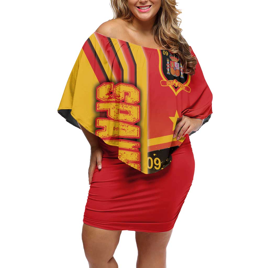 Spain Football Off Shoulder Short Dress La Roja Soccer - Road To Champion - Wonder Print Shop