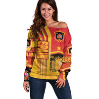Spain Football Off Shoulder Sweater La Roja Soccer - Road To Champion - Wonder Print Shop