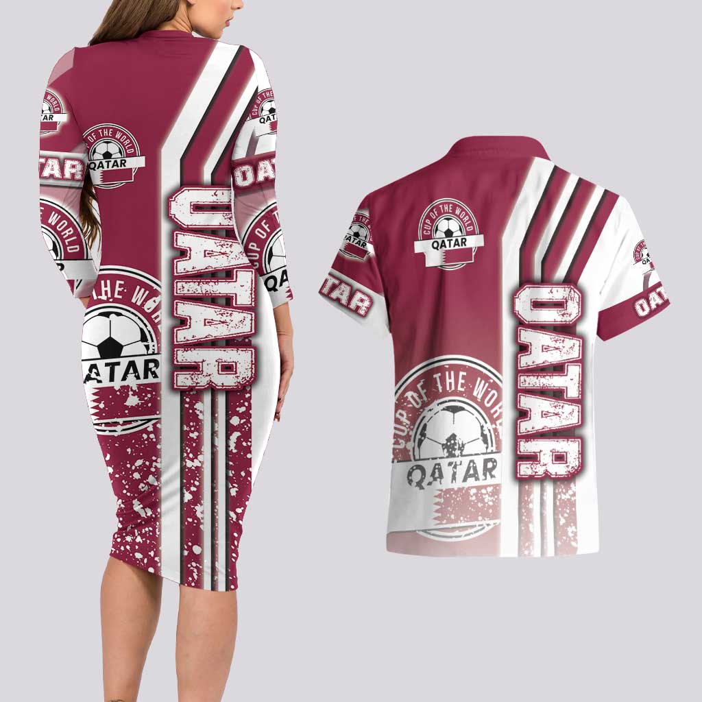 Qatar Football Couples Matching Long Sleeve Bodycon Dress and Hawaiian Shirt The Maroons Soccer - Road To Champion