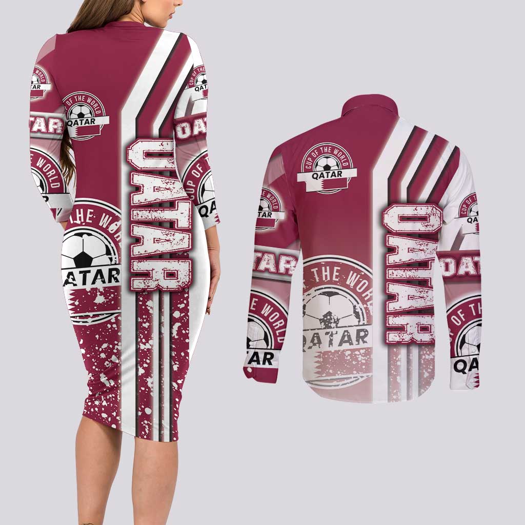 Qatar Football Couples Matching Long Sleeve Bodycon Dress and Long Sleeve Button Shirt The Maroons Soccer - Road To Champion