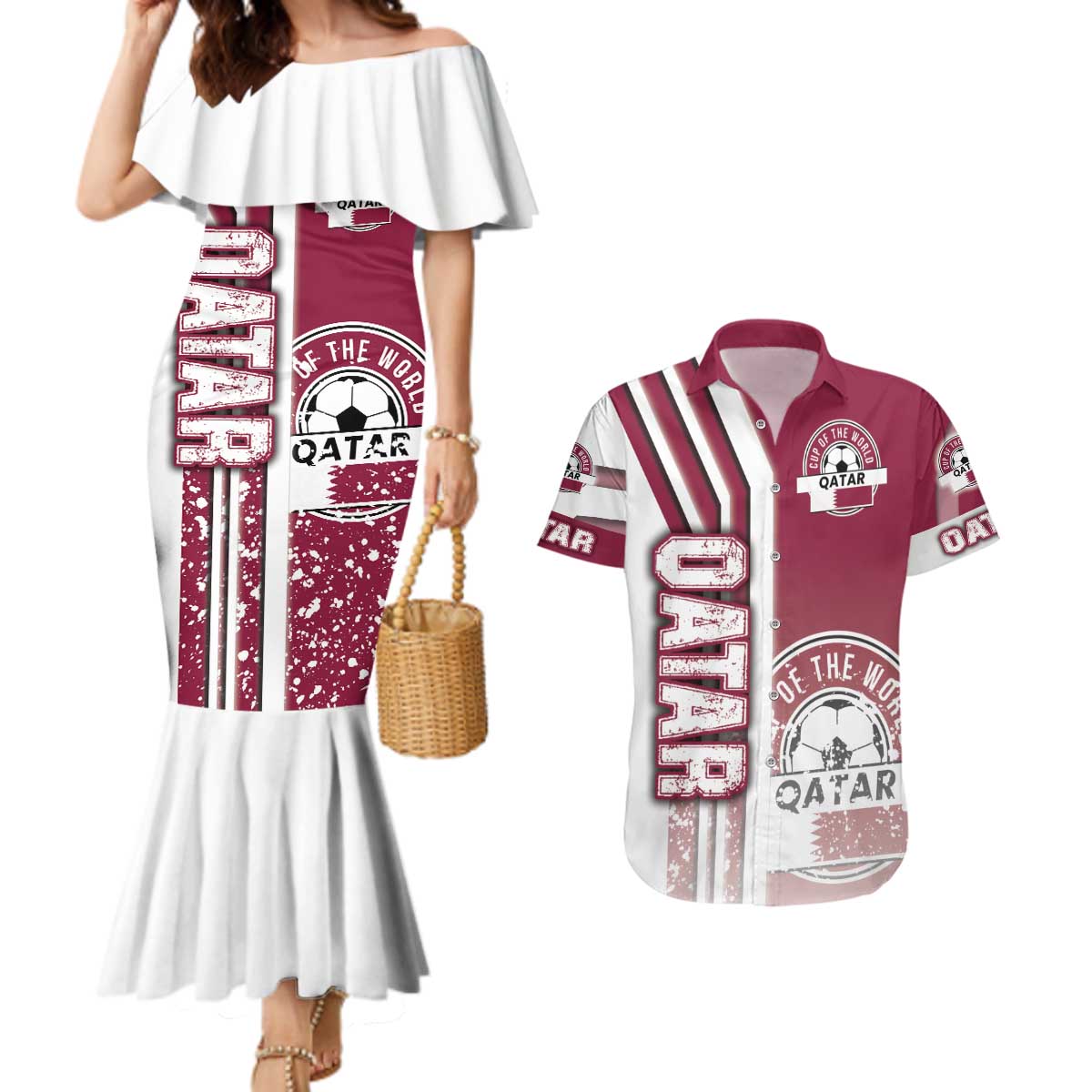Qatar Football Couples Matching Mermaid Dress and Hawaiian Shirt The Maroons Soccer - Road To Champion