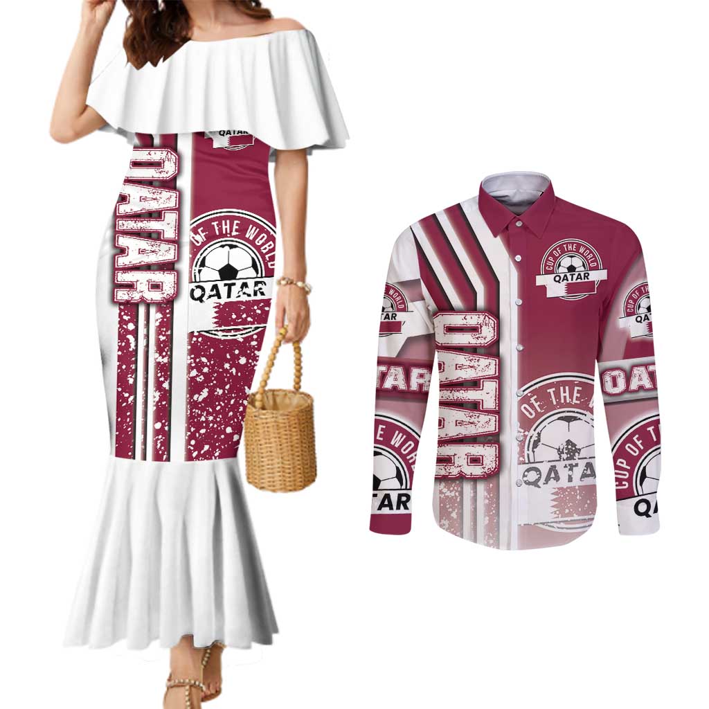 Qatar Football Couples Matching Mermaid Dress and Long Sleeve Button Shirt The Maroons Soccer - Road To Champion