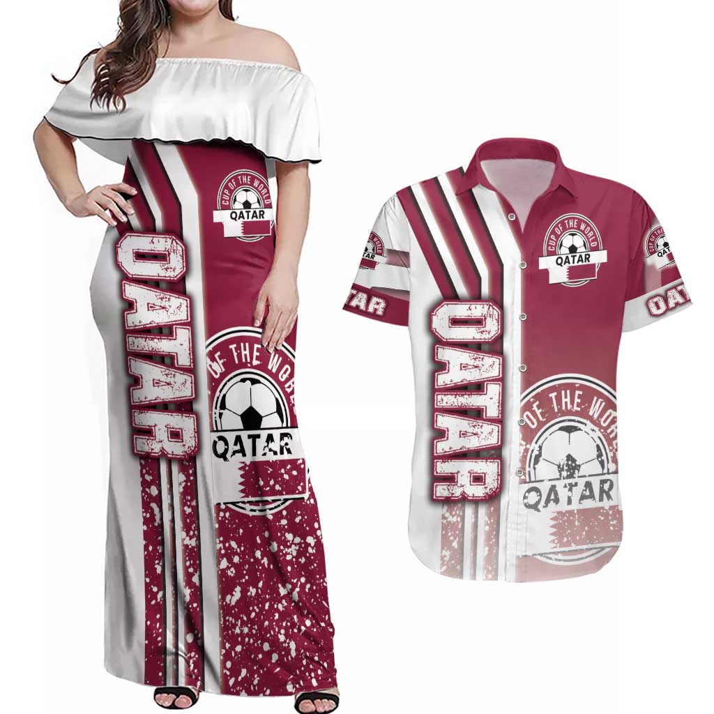 Qatar Football Couples Matching Off Shoulder Maxi Dress and Hawaiian Shirt The Maroons Soccer - Road To Champion