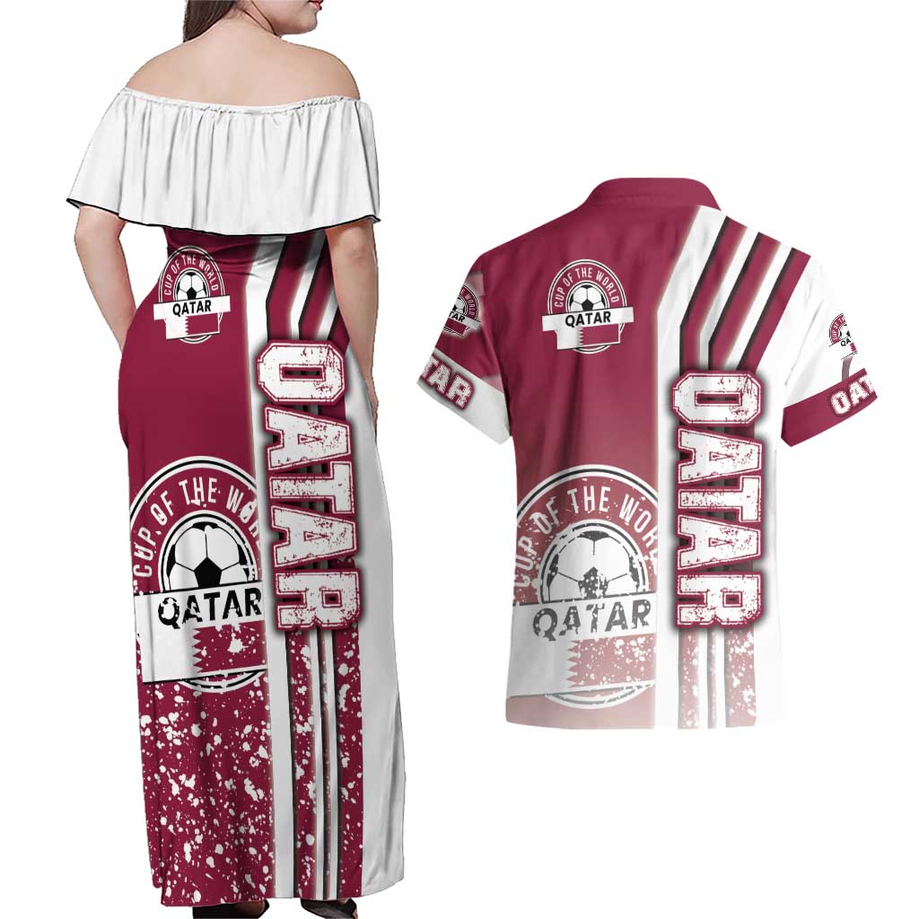 Qatar Football Couples Matching Off Shoulder Maxi Dress and Hawaiian Shirt The Maroons Soccer - Road To Champion