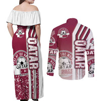 Qatar Football Couples Matching Off Shoulder Maxi Dress and Long Sleeve Button Shirt The Maroons Soccer - Road To Champion