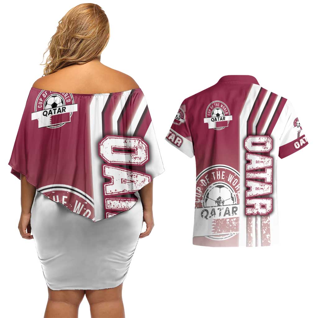 Qatar Football Couples Matching Off Shoulder Short Dress and Hawaiian Shirt The Maroons Soccer - Road To Champion