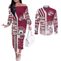 Qatar Football Couples Matching Off The Shoulder Long Sleeve Dress and Long Sleeve Button Shirt The Maroons Soccer - Road To Champion
