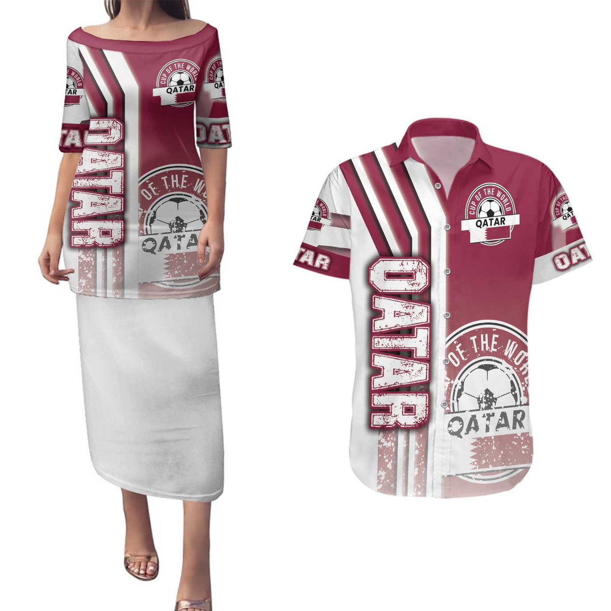 Qatar Football Couples Matching Puletasi and Hawaiian Shirt The Maroons Soccer - Road To Champion