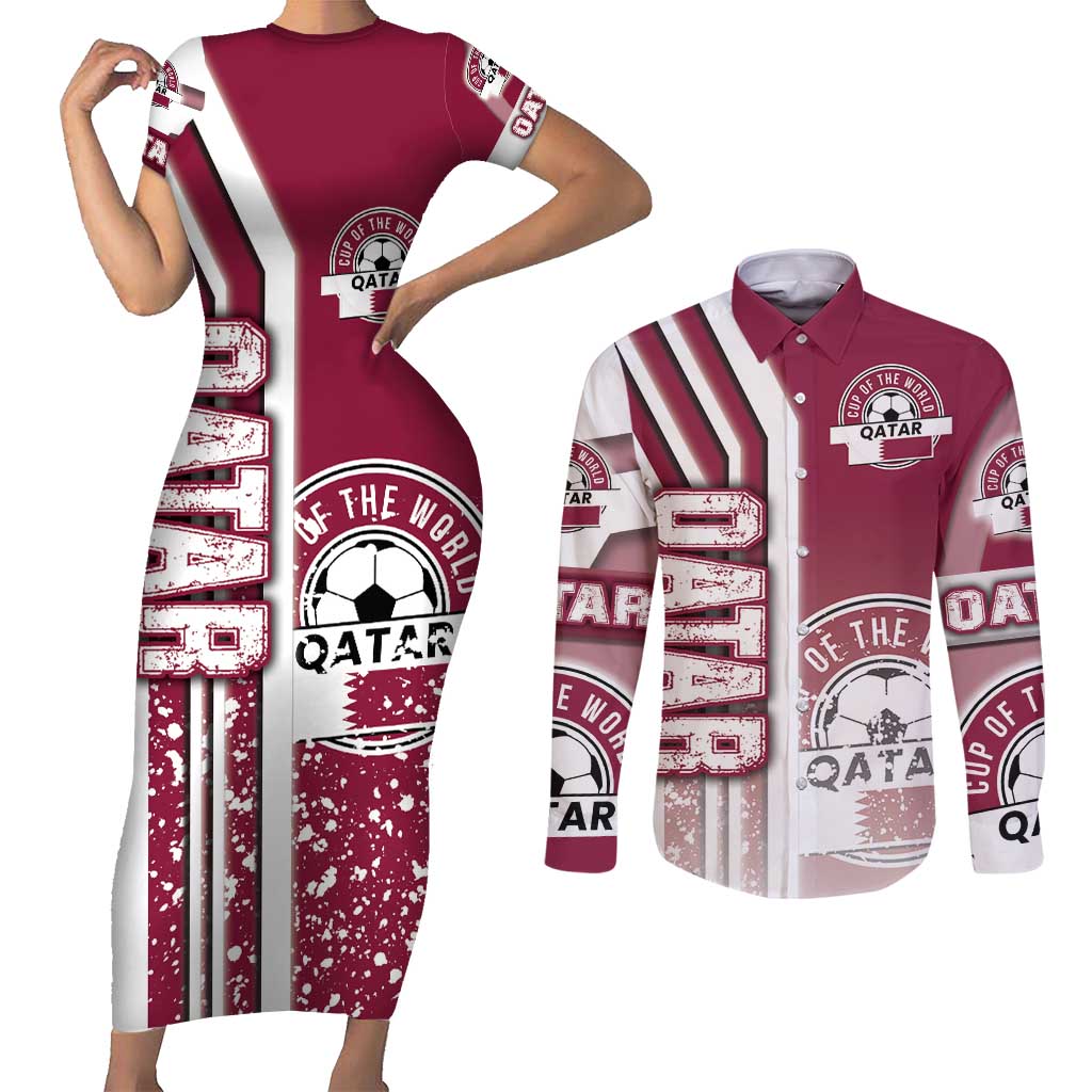 Qatar Football Couples Matching Short Sleeve Bodycon Dress and Long Sleeve Button Shirt The Maroons Soccer - Road To Champion