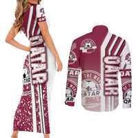 Qatar Football Couples Matching Short Sleeve Bodycon Dress and Long Sleeve Button Shirt The Maroons Soccer - Road To Champion