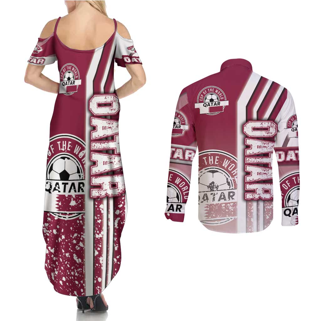 Qatar Football Couples Matching Summer Maxi Dress and Long Sleeve Button Shirt The Maroons Soccer - Road To Champion