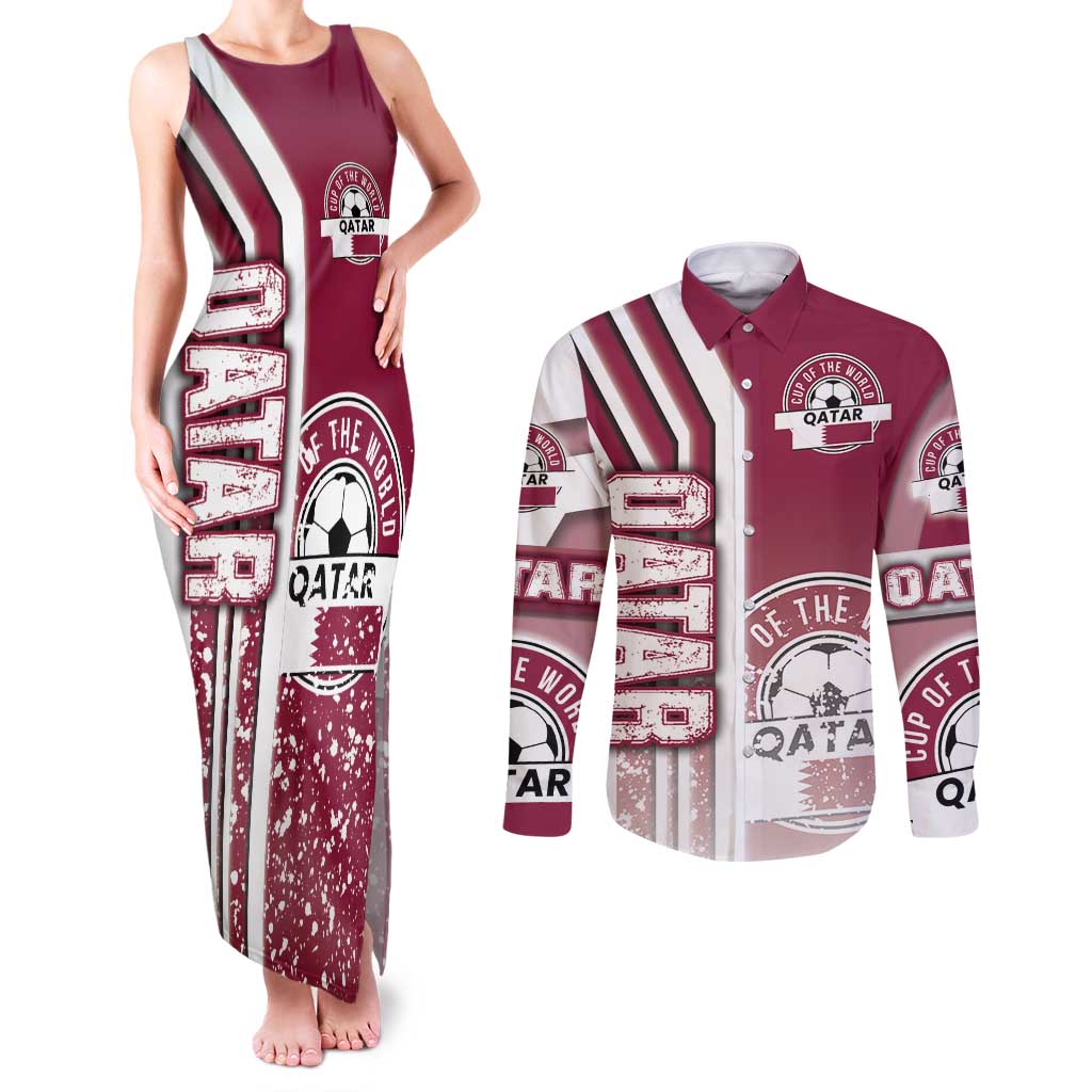Qatar Football Couples Matching Tank Maxi Dress and Long Sleeve Button Shirt The Maroons Soccer - Road To Champion