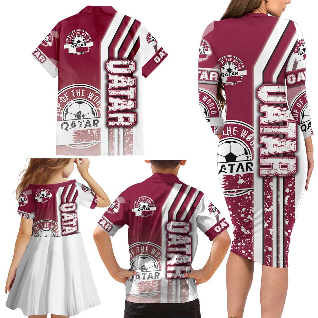 Qatar Football Family Matching Long Sleeve Bodycon Dress and Hawaiian Shirt The Maroons Soccer - Road To Champion - Wonder Print Shop