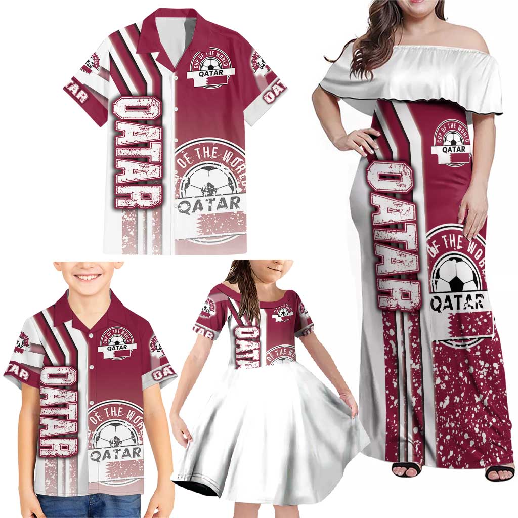 Qatar Football Family Matching Off Shoulder Maxi Dress and Hawaiian Shirt The Maroons Soccer - Road To Champion - Wonder Print Shop