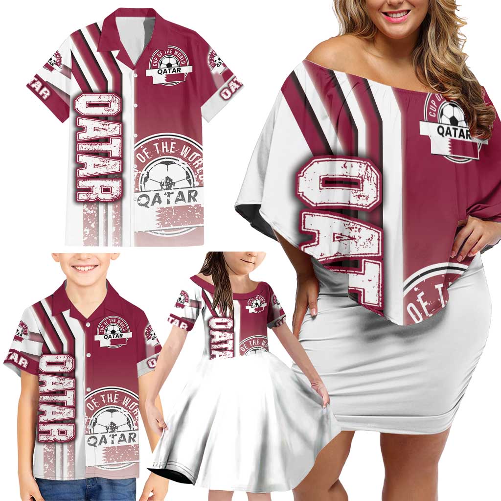 Qatar Football Family Matching Off Shoulder Short Dress and Hawaiian Shirt The Maroons Soccer - Road To Champion - Wonder Print Shop
