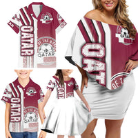 Qatar Football Family Matching Off Shoulder Short Dress and Hawaiian Shirt The Maroons Soccer - Road To Champion - Wonder Print Shop