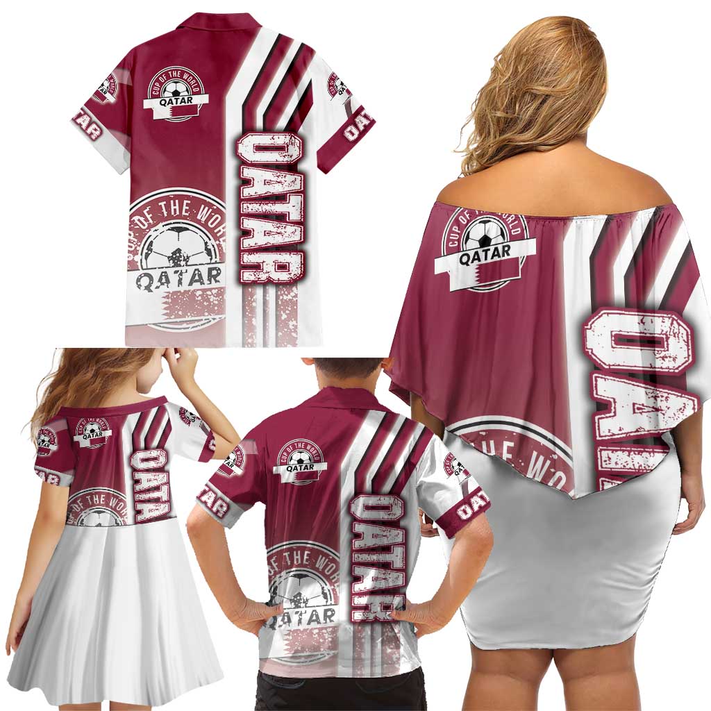 Qatar Football Family Matching Off Shoulder Short Dress and Hawaiian Shirt The Maroons Soccer - Road To Champion - Wonder Print Shop
