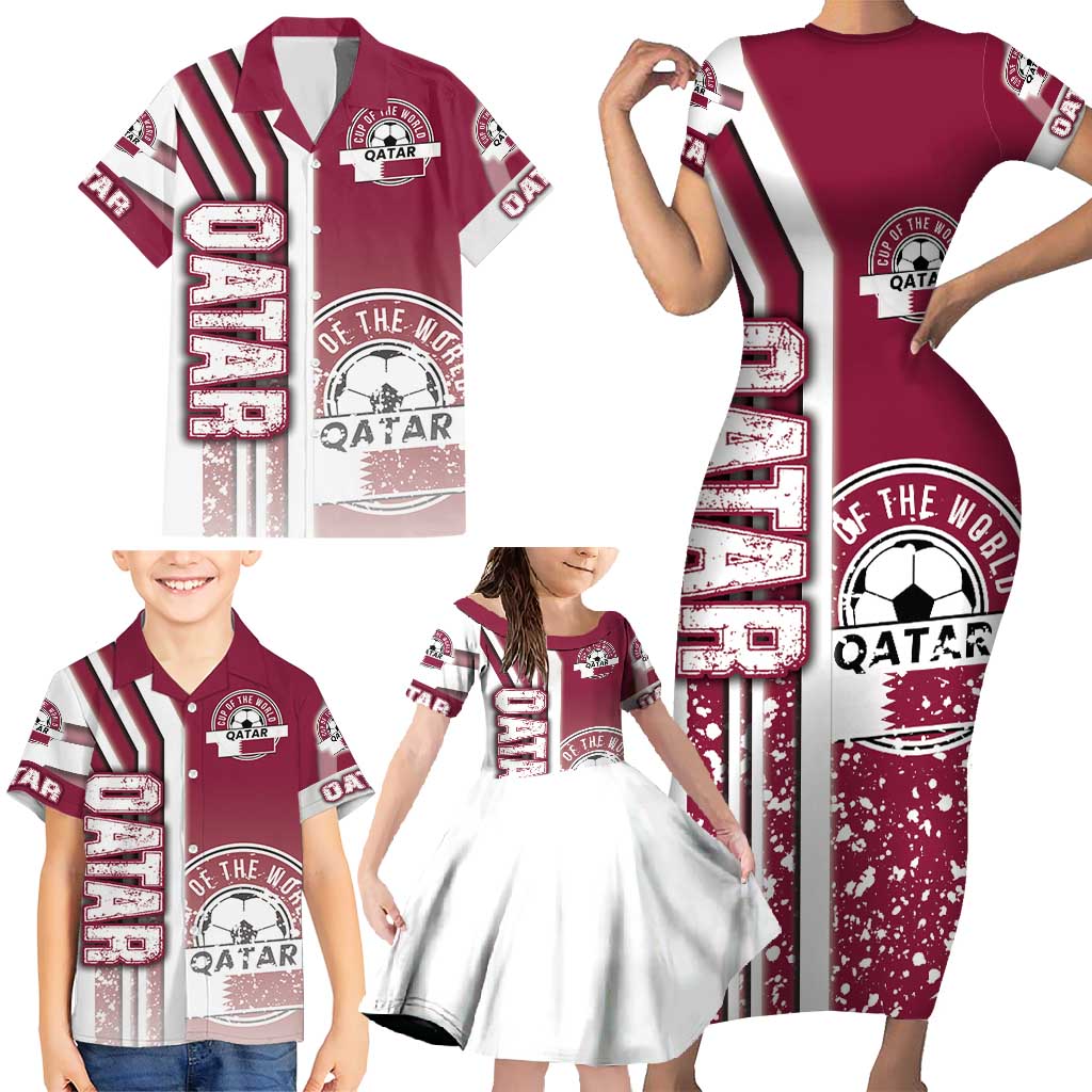 Qatar Football Family Matching Short Sleeve Bodycon Dress and Hawaiian Shirt The Maroons Soccer - Road To Champion - Wonder Print Shop
