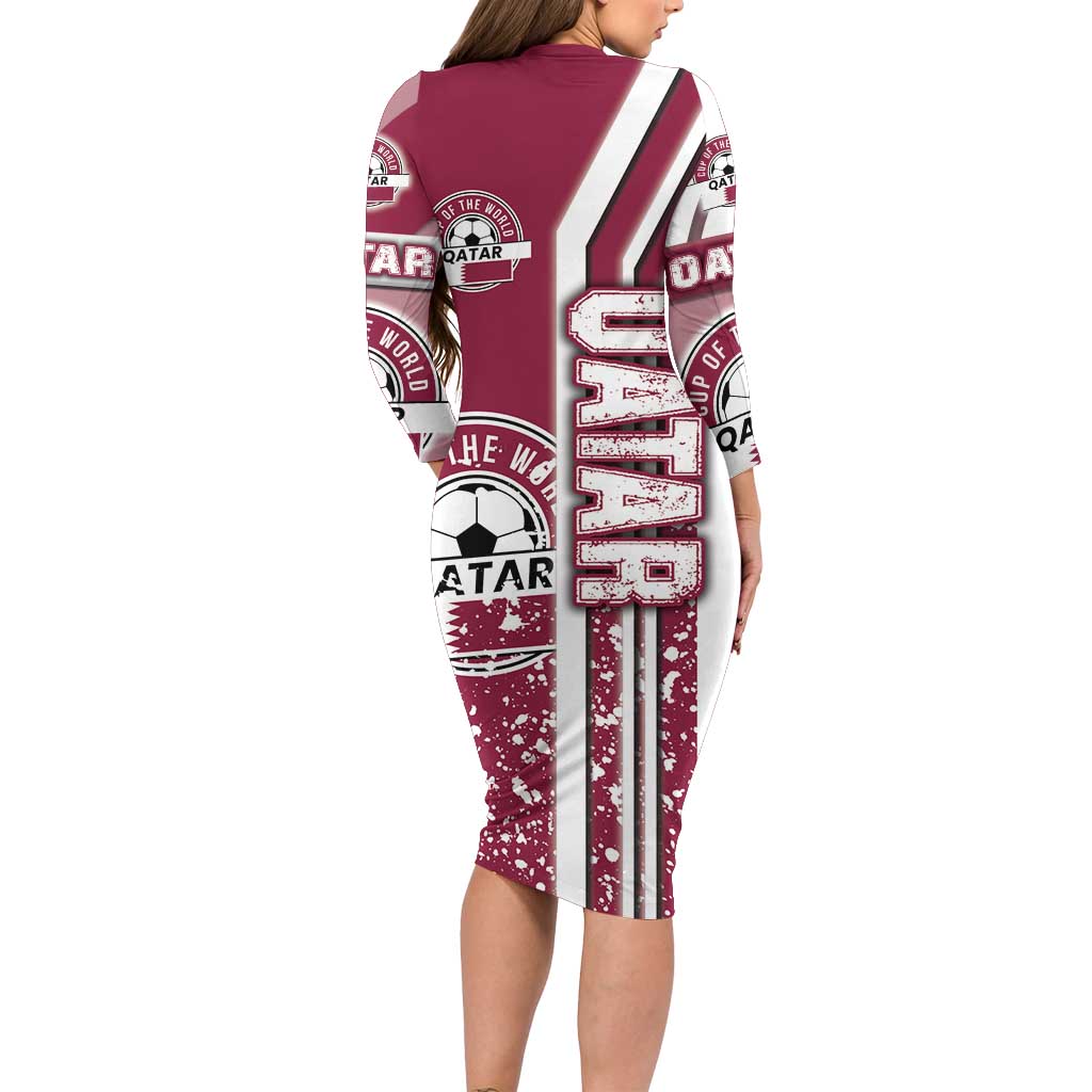 Qatar Football Long Sleeve Bodycon Dress The Maroons Soccer - Road To Champion - Wonder Print Shop