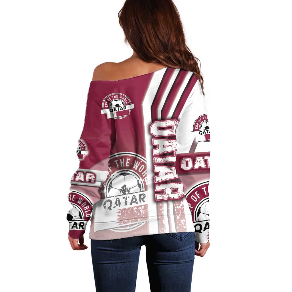 Qatar Football Off Shoulder Sweater The Maroons Soccer - Road To Champion - Wonder Print Shop