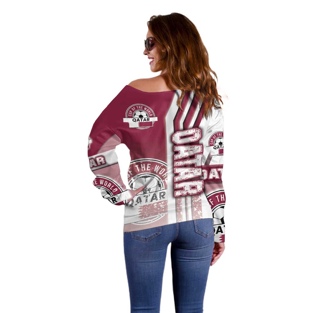 Qatar Football Off Shoulder Sweater The Maroons Soccer - Road To Champion - Wonder Print Shop