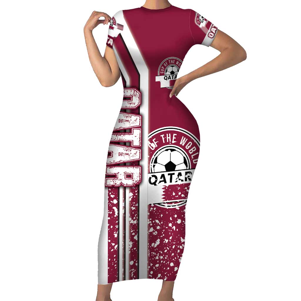 Qatar Football Short Sleeve Bodycon Dress The Maroons Soccer - Road To Champion - Wonder Print Shop