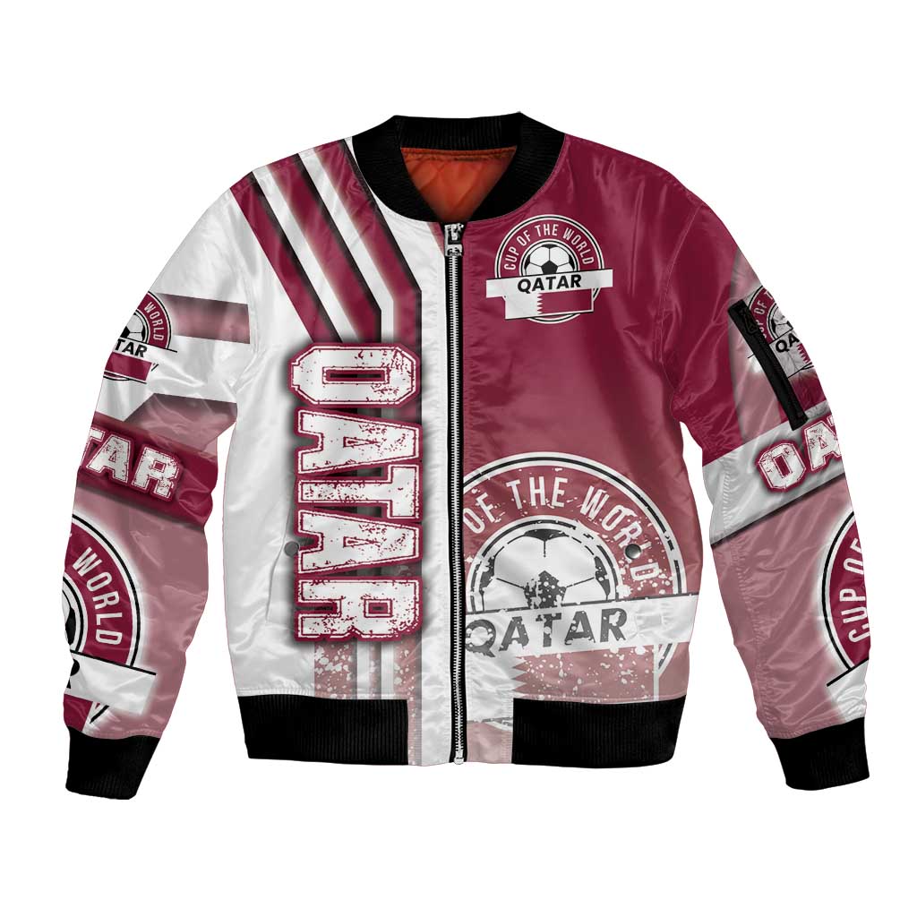 Qatar Football Sleeve Zip Bomber Jacket The Maroons Soccer - Road To Champion - Wonder Print Shop