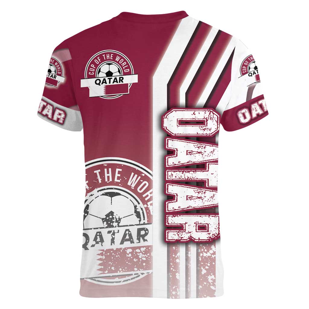 Qatar Football Women V-Neck T-Shirt The Maroons Soccer - Road To Champion - Wonder Print Shop