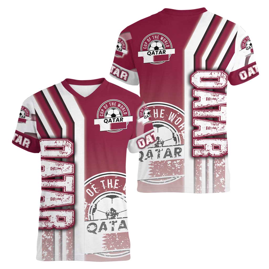 Qatar Football Women V-Neck T-Shirt The Maroons Soccer - Road To Champion - Wonder Print Shop