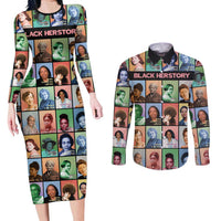 Black Herstory Couples Matching Long Sleeve Bodycon Dress and Long Sleeve Button Shirt The History Of African Women - Wonder Print Shop