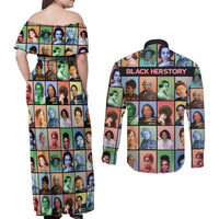 Black Herstory Couples Matching Off Shoulder Maxi Dress and Long Sleeve Button Shirt The History Of African Women - Wonder Print Shop